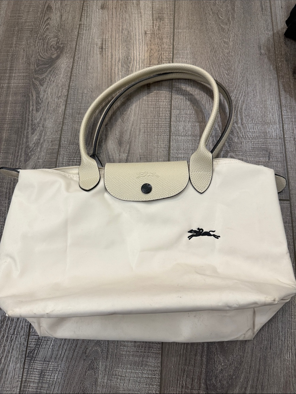 Cream lonchamp Tote Bag with Black Logo - Women's Shoulder Bag